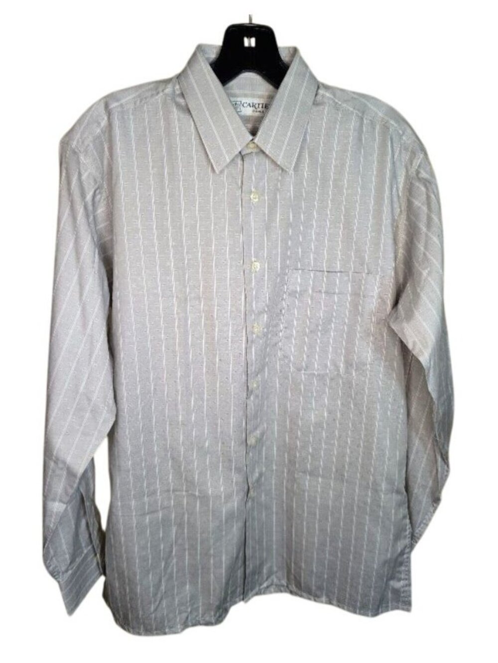 Vintage Cartier Paris Mens Dress Shirt Gray Cotton Woven Stripe Quiet Luxury